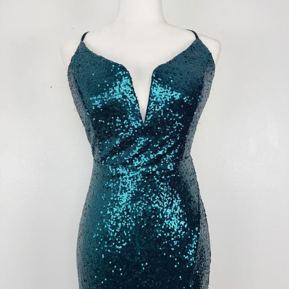 NWT Lulus Sequin Midi Dress‎ XL Teal Lace Up Back Sparkling Party Prom Stretch